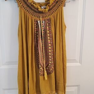 NY Collection Mustard Yellow Embroidered Tank Top